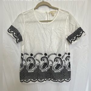 Michael Kors Short Sleeve Blouse 100% Cotton Loose Fit Eyelet White Size Small